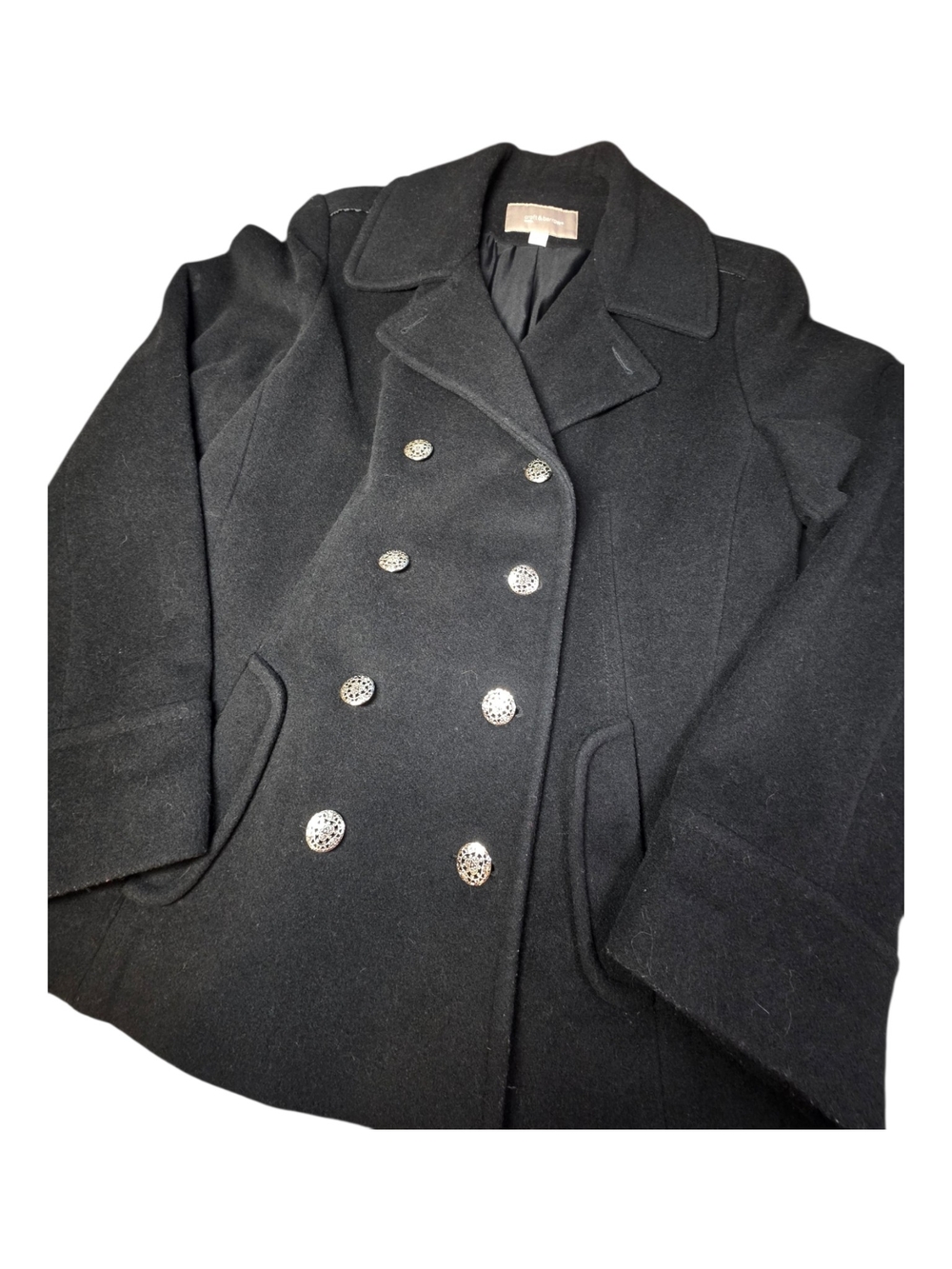 Croft & Barrow Black Wool Blend Pea Coat Large Excellent Condition